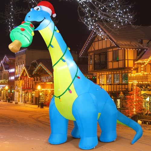 10FT Christmas Dinosaur Inflatable Yard Decor with Christmas Tree Lights