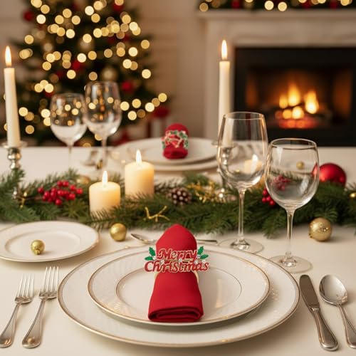 Joiverie Christmas Ring Gold / 12pcs – Festive Napkin Rings Set for Holiday Decor