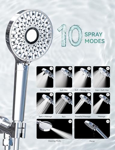 Magichome Filtered Handheld Shower Head with 10 Spray Modes & Hose