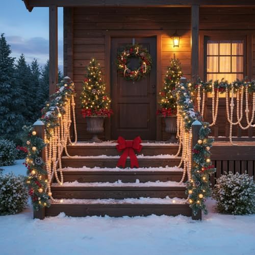 12-Foot Wooden Bead Garland, Rustic Farmhouse Christmas Tree Decoration