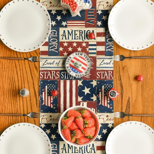 Artoid Mode American Flag Table Runner 13x108 Inch for 4th of July & Memorial Day Decor