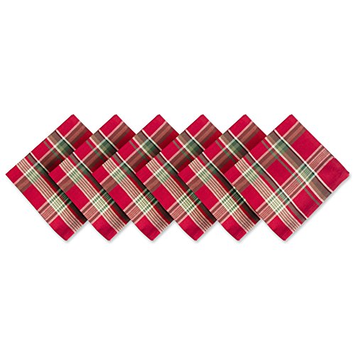DII Holiday Red Plaid Cotton Napkin Set 18x18 Inches - Pack of 6
