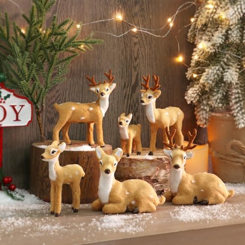 Decor Unlimited 6 Pack Reindeer Figurines - Festive Rustic Holiday Christmas Decorations for Home & Office