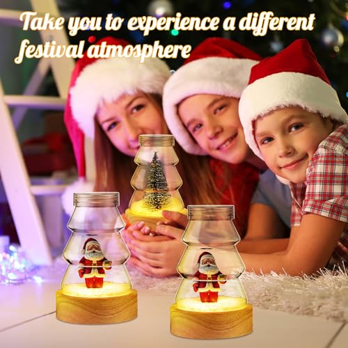 Irenare 12-Pack Christmas Snow Globe DIY Kit with LED Light Wooden Base - Tree Shaped Globe Jar for Crafts