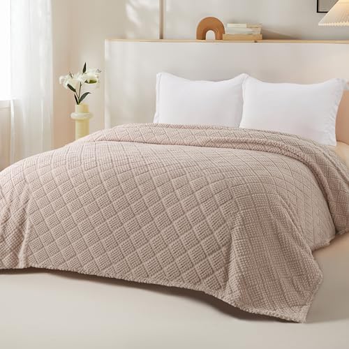 Queen Size Fleece Blanket, Lightweight Jacquard Waffle Design, 90x90 Inch