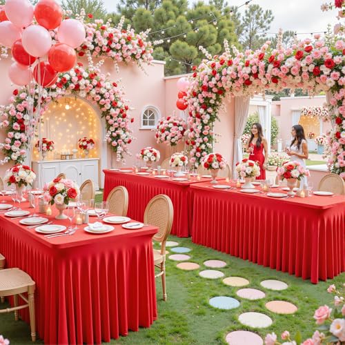 Besutolife 2-Pack Red Spandex Tablecloth 72 x 30 Inches 6ft Rectangular Fitted Covers