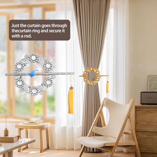 Crystal Floral Curtain Holdbacks with Tassels - Decorative Wall-Mounted Set