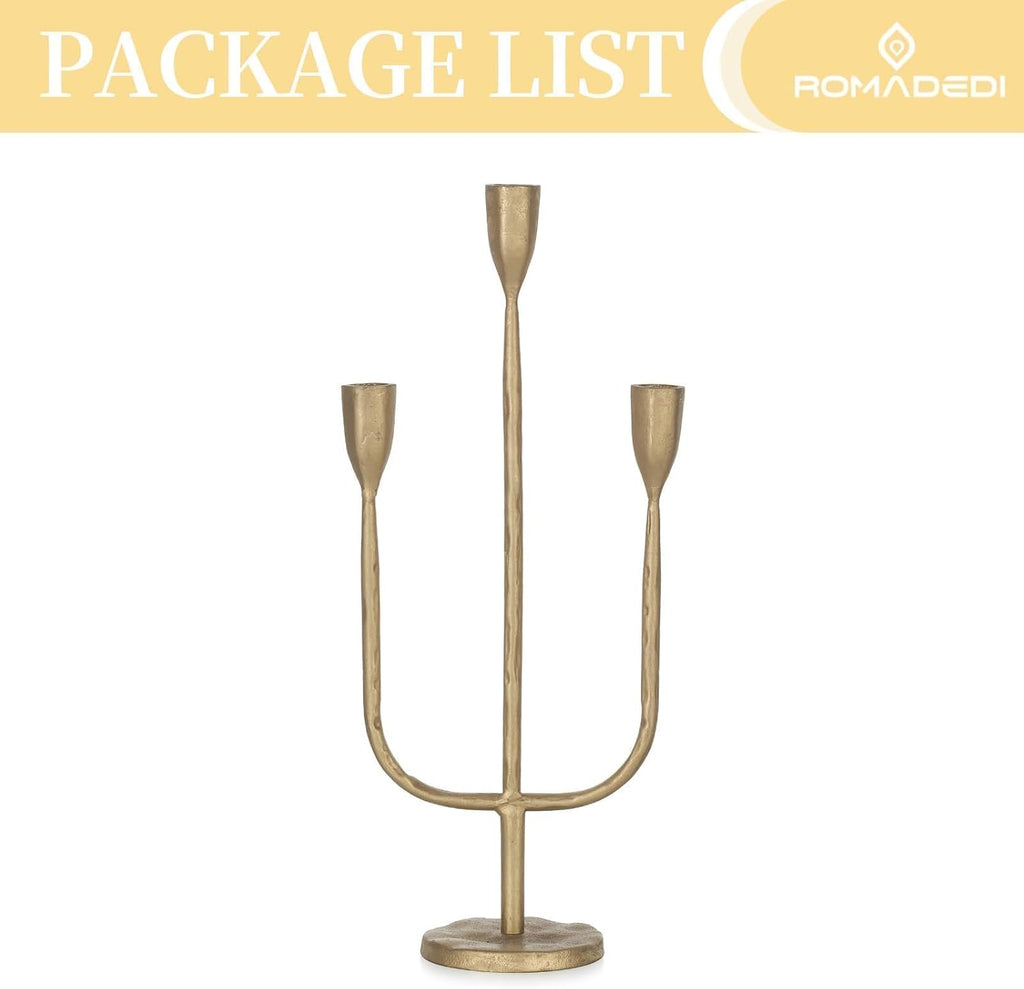 Romadedi Brass Candelabra - Vintage Gold Taper Candle Holders for Elegant Table Centerpiece | Tall Metal Design
