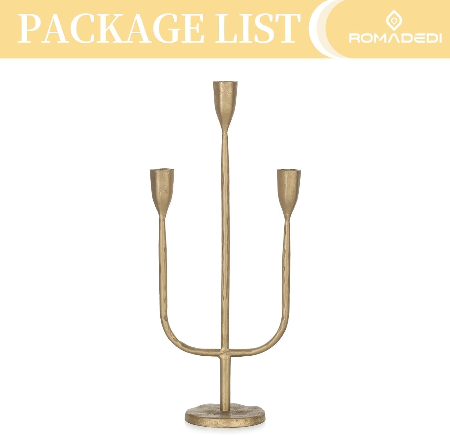 Romadedi Brass Candelabra - Vintage Gold Taper Candle Holders for Elegant Table Centerpiece | Tall Metal Design