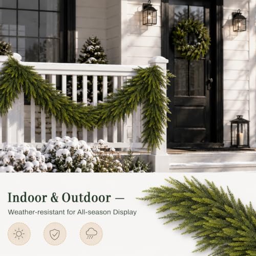 ICX 9Ft Norfolk Pine Garland - Winter Holiday Decor for Mantle & Outdoors (1pcs)