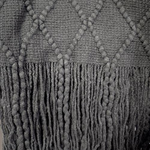 Grey Knit Bed Runner with Tassels (102 x 24 In) for King & Queen Beds