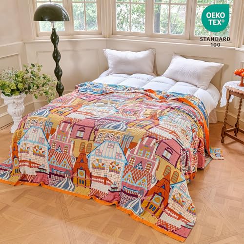 MSGKV Roman Castle Cotton Throw Blanket 50x60 Vintage Boho Knit