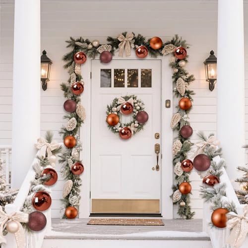 Jenaai 12 Pcs Large 4-Inch Brown Christmas Ball Ornaments – Matte, Glossy, Pearly Lustre & Glitter