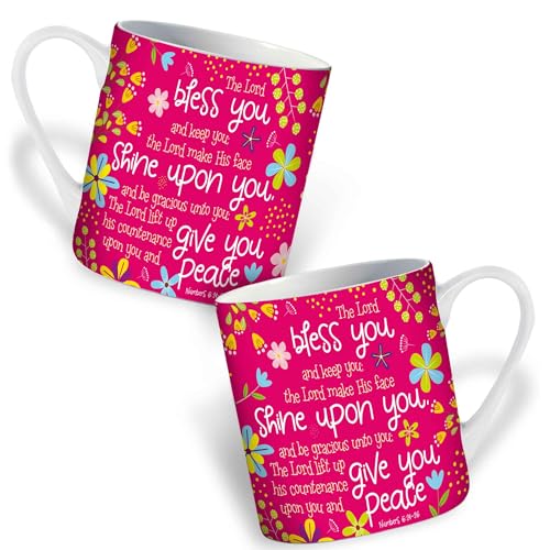 Pink Bless You Christian Coffee Mug 12 oz with Bible Verse & Gift Box