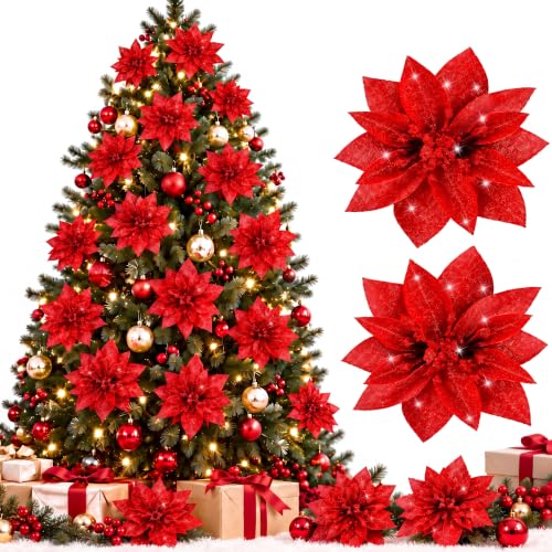 Gejoy 36 Pcs Red Poinsettia Flowers 3.54 In for Christmas Tree Decor, Wreaths