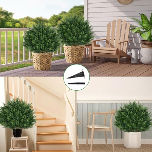 24-Inch Artificial Cypress Topiary Plants, UV-Resistant Set of 2