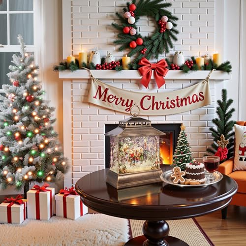 Musical Christmas Snow Globe Lantern with Remote, 8 Songs & 6H Timer