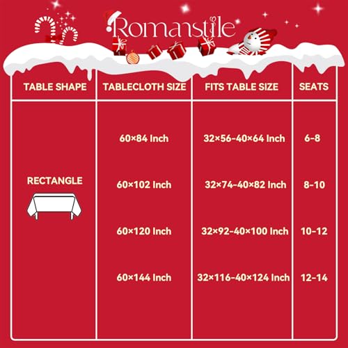Romanstile 60x84 Inch Waterproof Jacquard Christmas Tablecloth with Red Flowers – Damask Holiday Dinner Cover