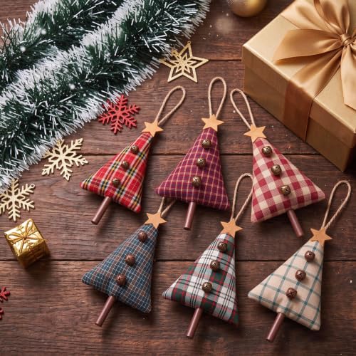 Blueweenly 12-Piece Primitive Plaid Christmas Ornaments – Fabric Tree Decor Set