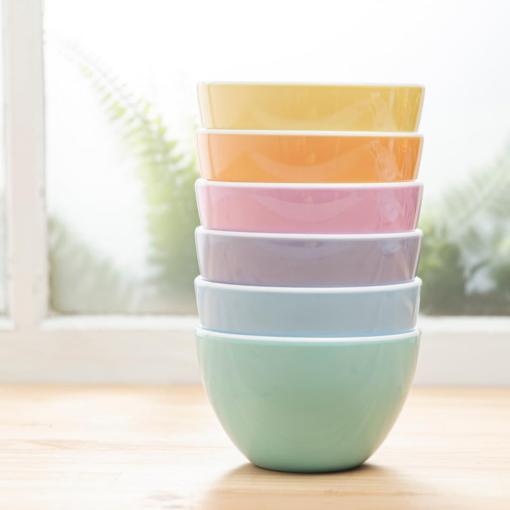 bzyoo Set of 6 Small ColorPop Melamine Bowls, 4.25" 11.8 OZ for Dessert, Prep, Dipping Sauce, Ice Cream, Side Dishes, Snacks, Soups, Salads - Pastel