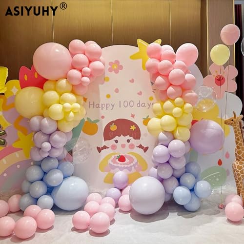 ASIYUHY 12 Inch Pastel Balloons 100 Pack Multicolor Rainbow Latex Balloons