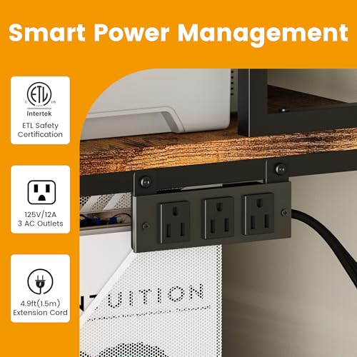 Mini Fridge Stand with Power Outlet, Coffee Bar Cabinet & Storage Shelves