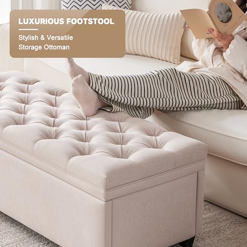 50-Inch Tufted Storage Ottoman Bench with Faux Leather Upholstery