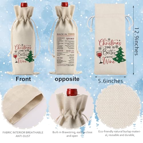 Yuanshao Funny Christmas Wine Bag with Drawstring - Linen Bottle Cover for 750ml Holidays Gift (Is Variation)