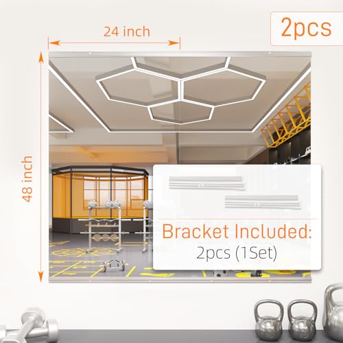 48x24 Inch Frameless Gym Mirror Set, 2-Pack Shatterproof Tempered Glass
