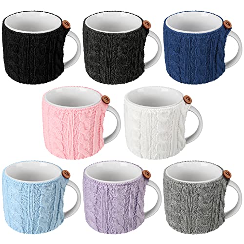 8 Pcs Reusable Knitted Coffee Mug Sleeves, Stretchy Wool Yarn Cup Cozy