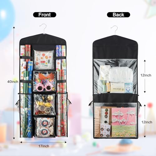 Double-Sided Hanging Wrapping Paper Organizer and Gift Bag Storage Holder