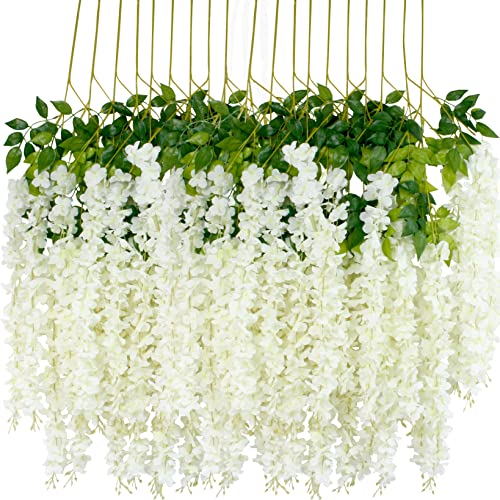 12-Pack White Artificial Wisteria Silk Hanging Vine Flower Garland