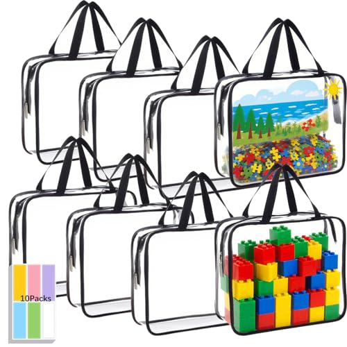 8 Pack Clear Toy Storage Bags with Labels and Zipper, Waterproof PVC