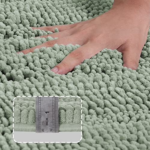 Turquoize Sage Green Chenille Bathroom Rug Runner, 47x17 Non-Slip Bath Mat