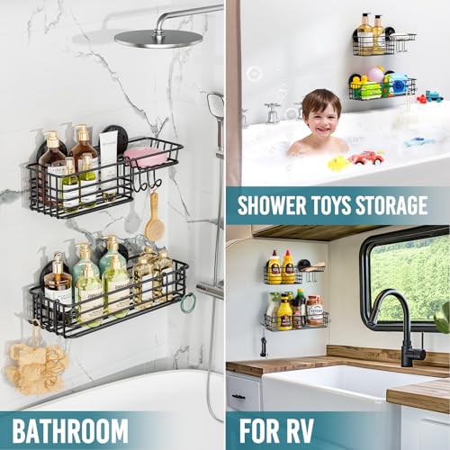 Suction Cup Shower Caddy 2 Pack with Hooks and Soap Holder