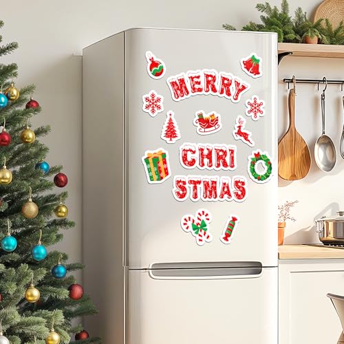 Merry Christmas Dishwasher Magnets 12pc Set – Reusable PVC Kitchen Refrig Door Decor