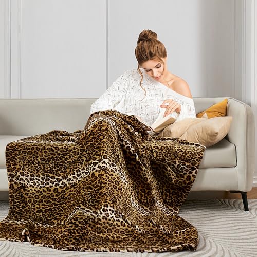 Edenleaf Leopard Print Plush Fleece Throw Blanket - Soft & Cozy 50"x60"