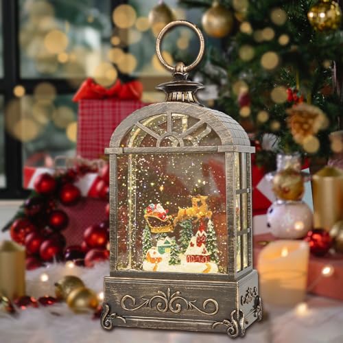 LSISOVO Christmas Snow Globe Lantern with Music, USB/Battery powered, 6-Hour Timer