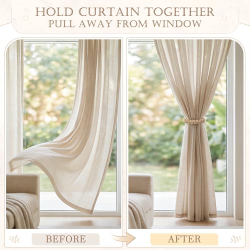 Braided Boho Curtain Tiebacks, 4 Pack Adjustable Jute Holdbacks