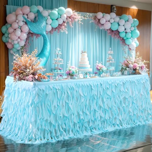 Aqua Blue Curly Willow Tulle Table Skirt - 6ft Ruffle Tutu for Party Decor