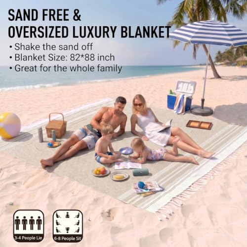 Oversized Turkish Beach Blanket, 82x88 Extra Large Sand-Free Cotton Throw