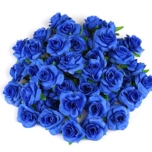 50pcs Royal Blue Artificial Silk Rose Flower Heads - 1.6"