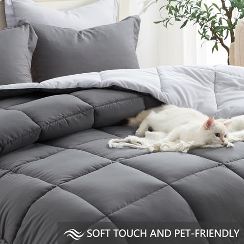 Lightweight Twin Comforter Set - Reversible Gray All-Season Bedding