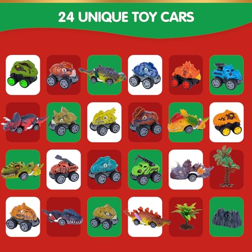 Dinosaur Monster Truck Advent Calendar - 24 Day Countdown with Play Map