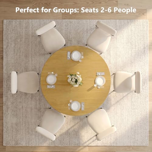 47.2-Inch Round Wooden Dining Table for 4-6, Farmhouse Oak Kitchen Table