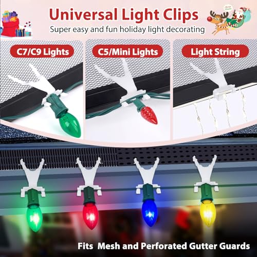 50Pcs Christmas Gutter Clips for Hanging Outdoor Lights Fits Gutter Guards – 3x1.5in, White, UV-Resistant