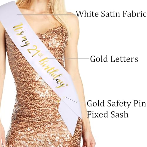 It's My 21st Birthday Satin Sash - White Glitter Party Accessory