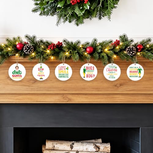 Cheroloven Buddy The Elf Christmas Tree Ornaments Set - 6 Funny Holiday Wood Decorations