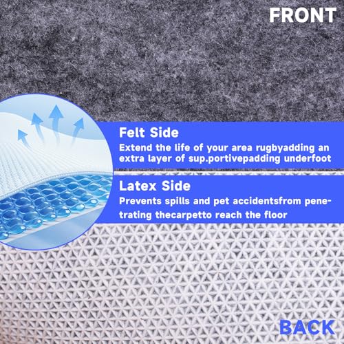 5 Ft Round Non-Slip Rug Pad, Waterproof Felt Carpet Cushion for Hardwood Floors