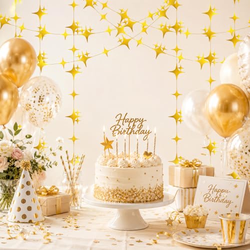 40ft Gold Star Bunting Garland for Party Decor, Pre-String Star Hanging Banner